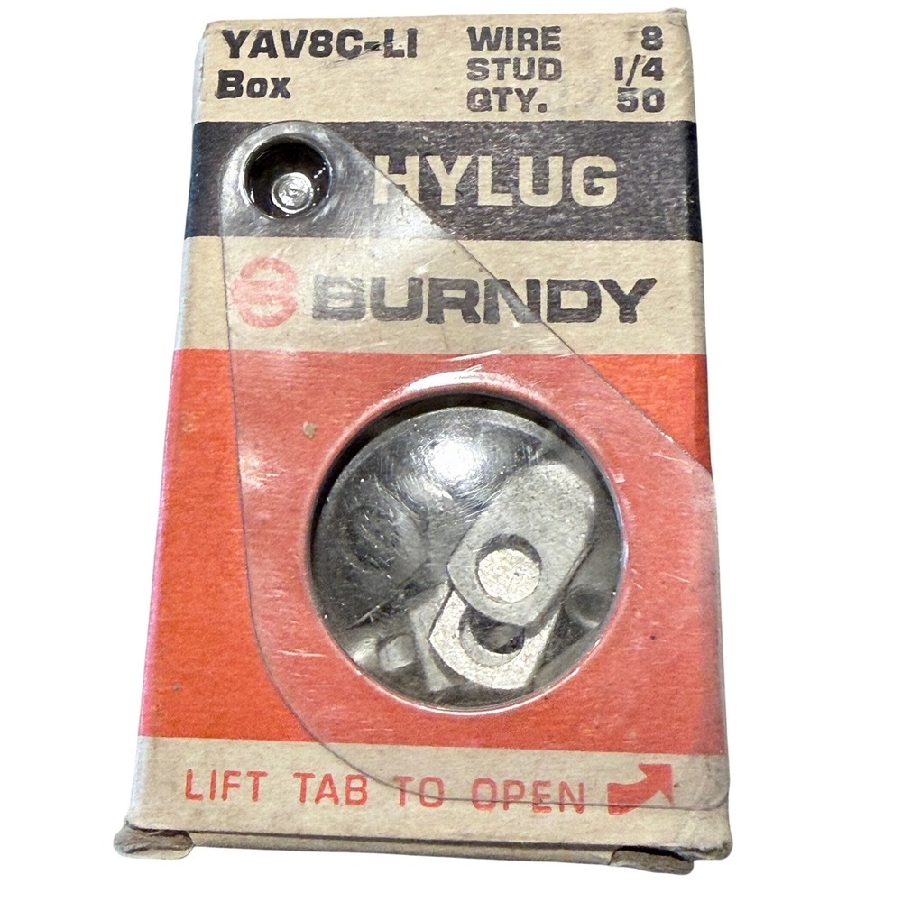 Burndy Hylug YAV8C-L1 8 AWG 1/4 Stud Ring Tongue Terminals Box of 32